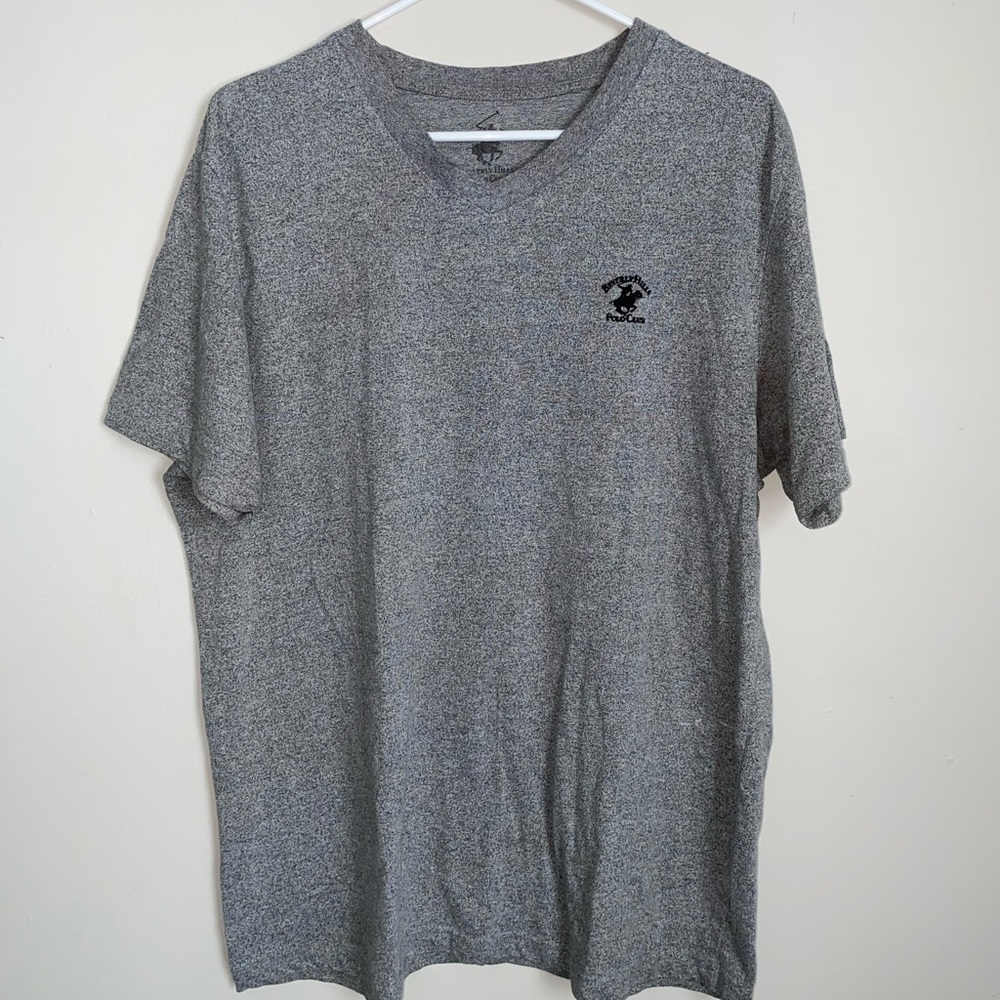 Men’s V Neck Polo Shirt. Gray. Size L.